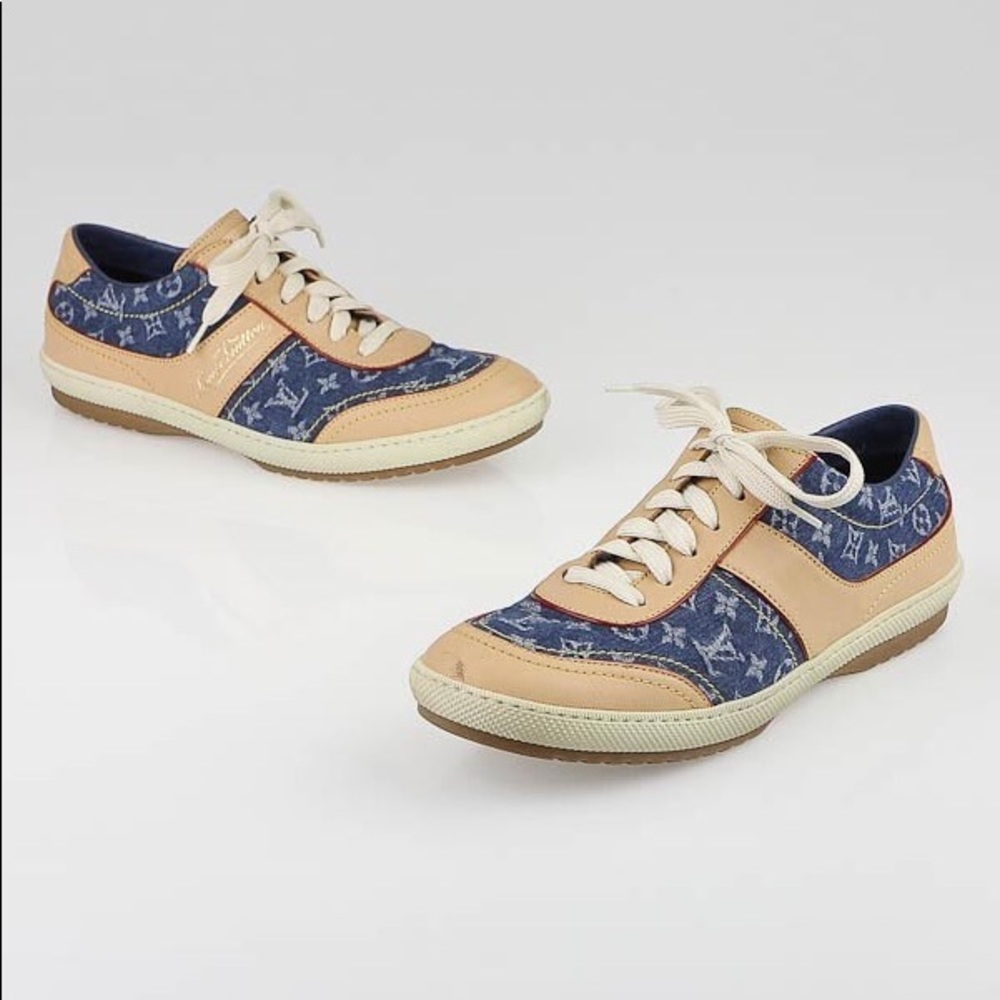 Louis Vuitton 38 denim and tan shoes